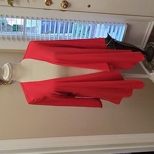 New Directions red open draped front cardigan lace insert in back 3/4 slโฆLg EUC